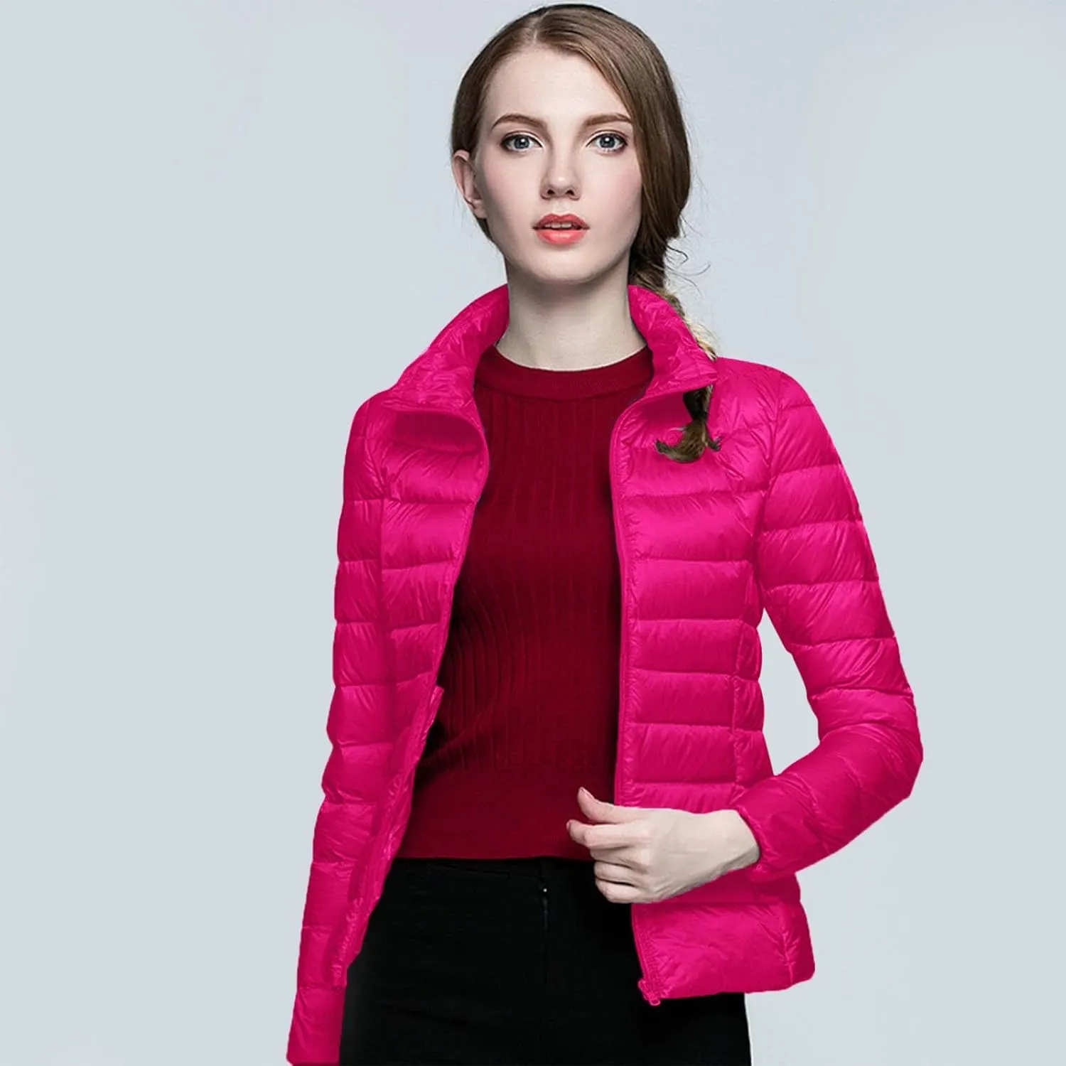 Women's Down Jackets & Parkas Packable Lightweight Warm Winter Quilted Jacket Stand Collar Slim Fit Cropped Puffer Jackets