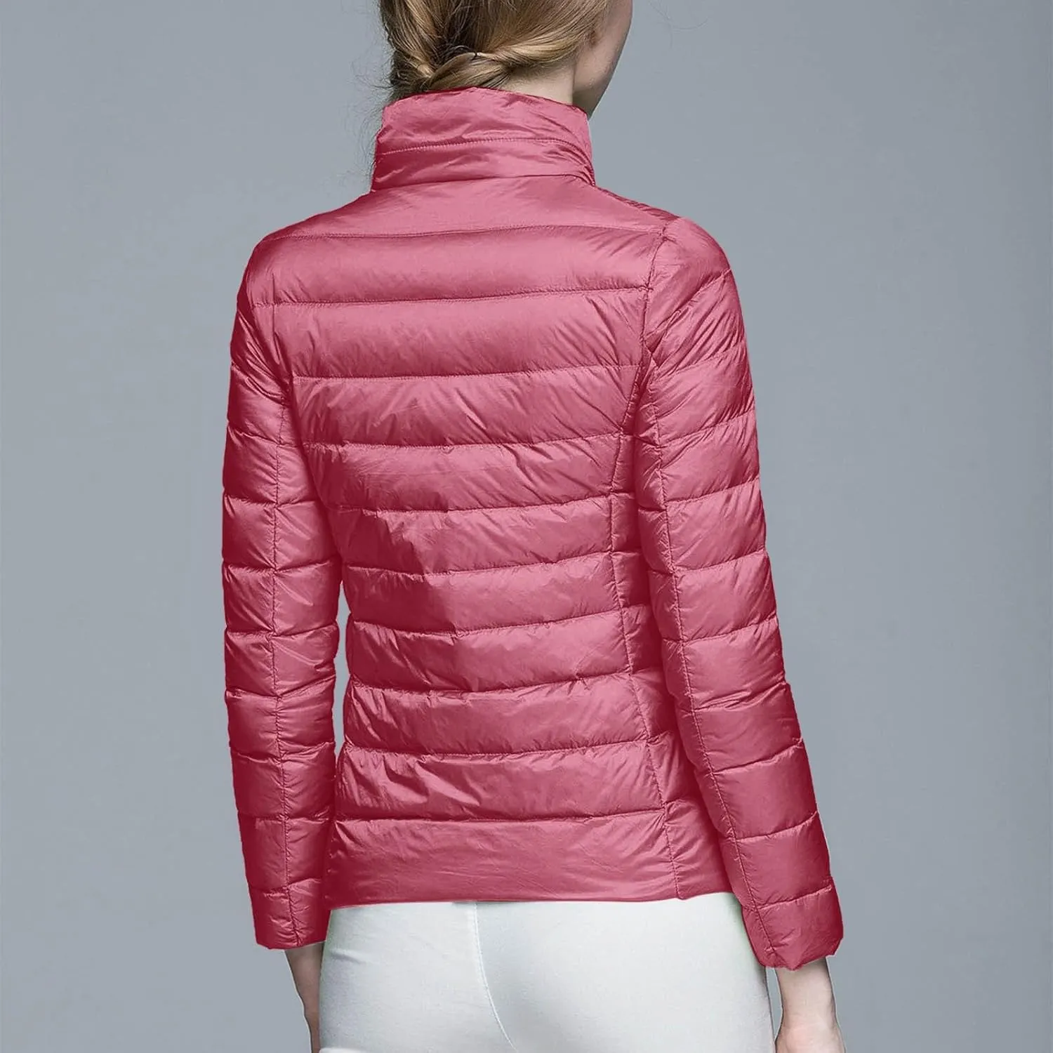 Women's Down Jackets & Parkas Packable Lightweight Warm Winter Quilted Jacket Stand Collar Slim Fit Cropped Puffer Jackets