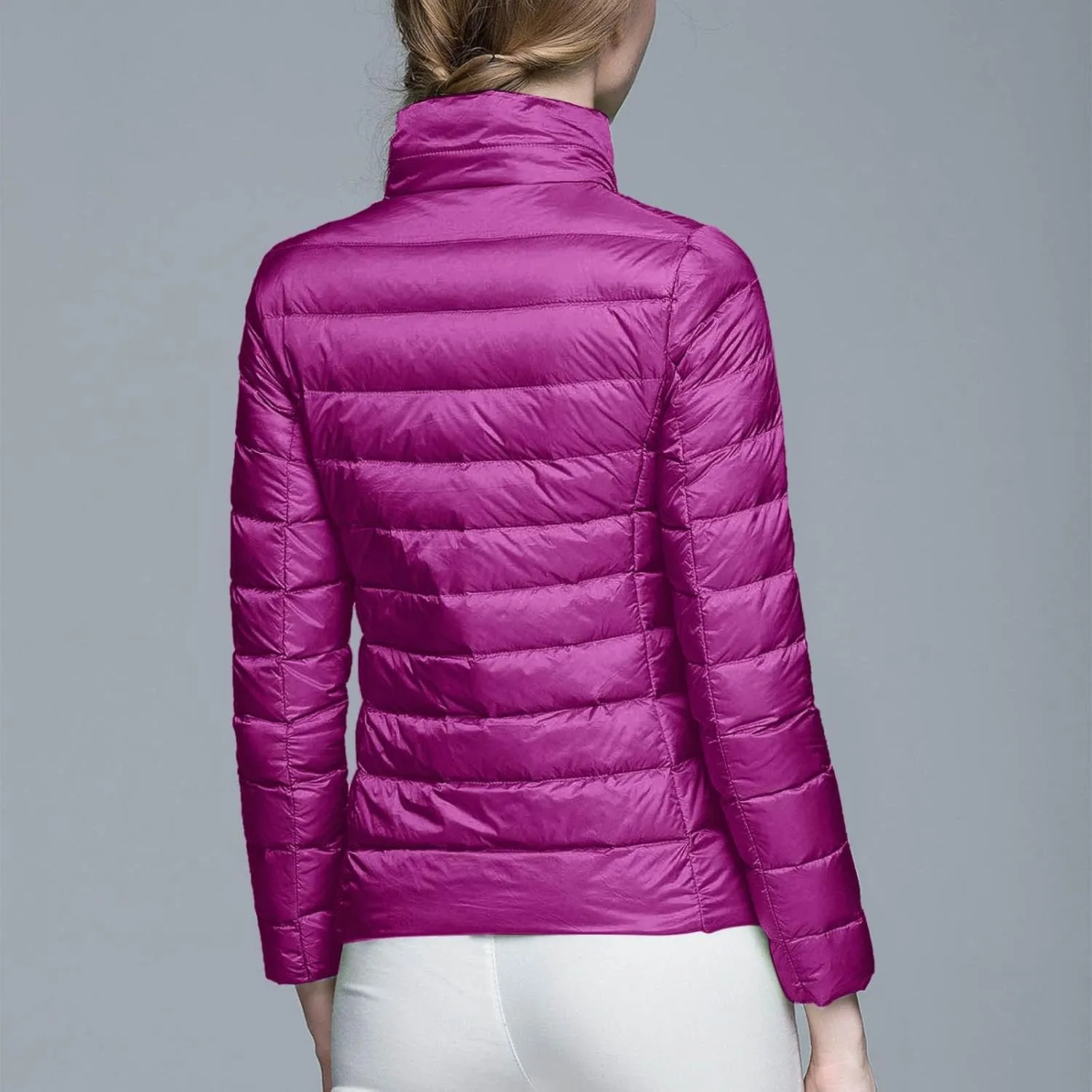 Women's Down Jackets & Parkas Packable Lightweight Warm Winter Quilted Jacket Stand Collar Slim Fit Cropped Puffer Jackets