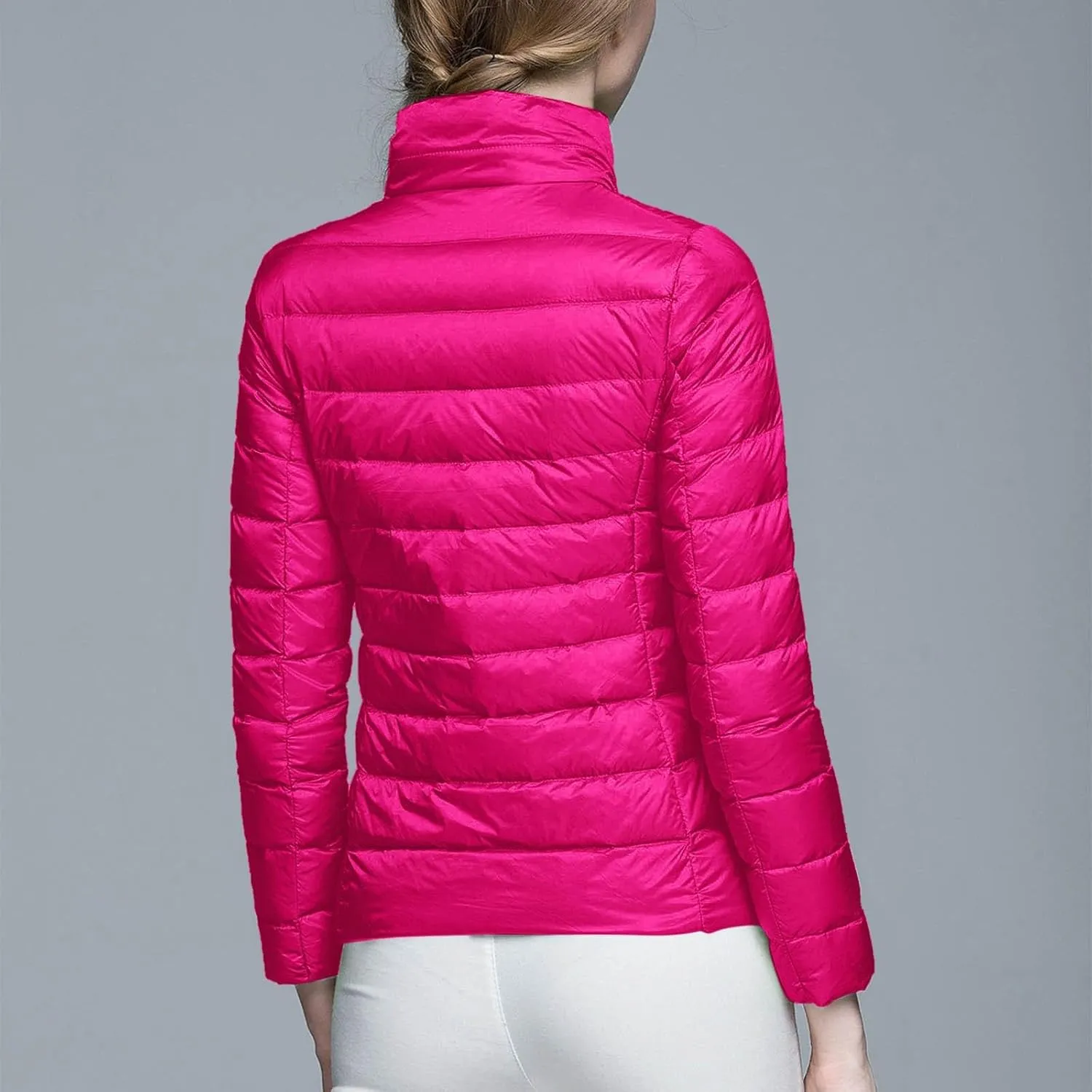 Women's Down Jackets & Parkas Packable Lightweight Warm Winter Quilted Jacket Stand Collar Slim Fit Cropped Puffer Jackets