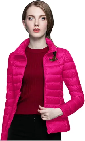 Women's Down Jackets & Parkas Packable Lightweight Warm Winter Quilted Jacket Stand Collar Slim Fit Cropped Puffer Jackets