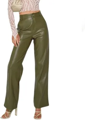 Women's Faux Leather Pants High Waisted Straight Leg PU Trousers Soft Relaxed Fit Leather Pants with Pockets