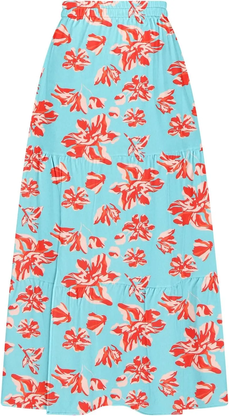 Women's Floral Long Skirts Split Summer Skirts Elastic Waist Flowy Maxi Skirt A Line Beach Skirts Boho Casual Skirts