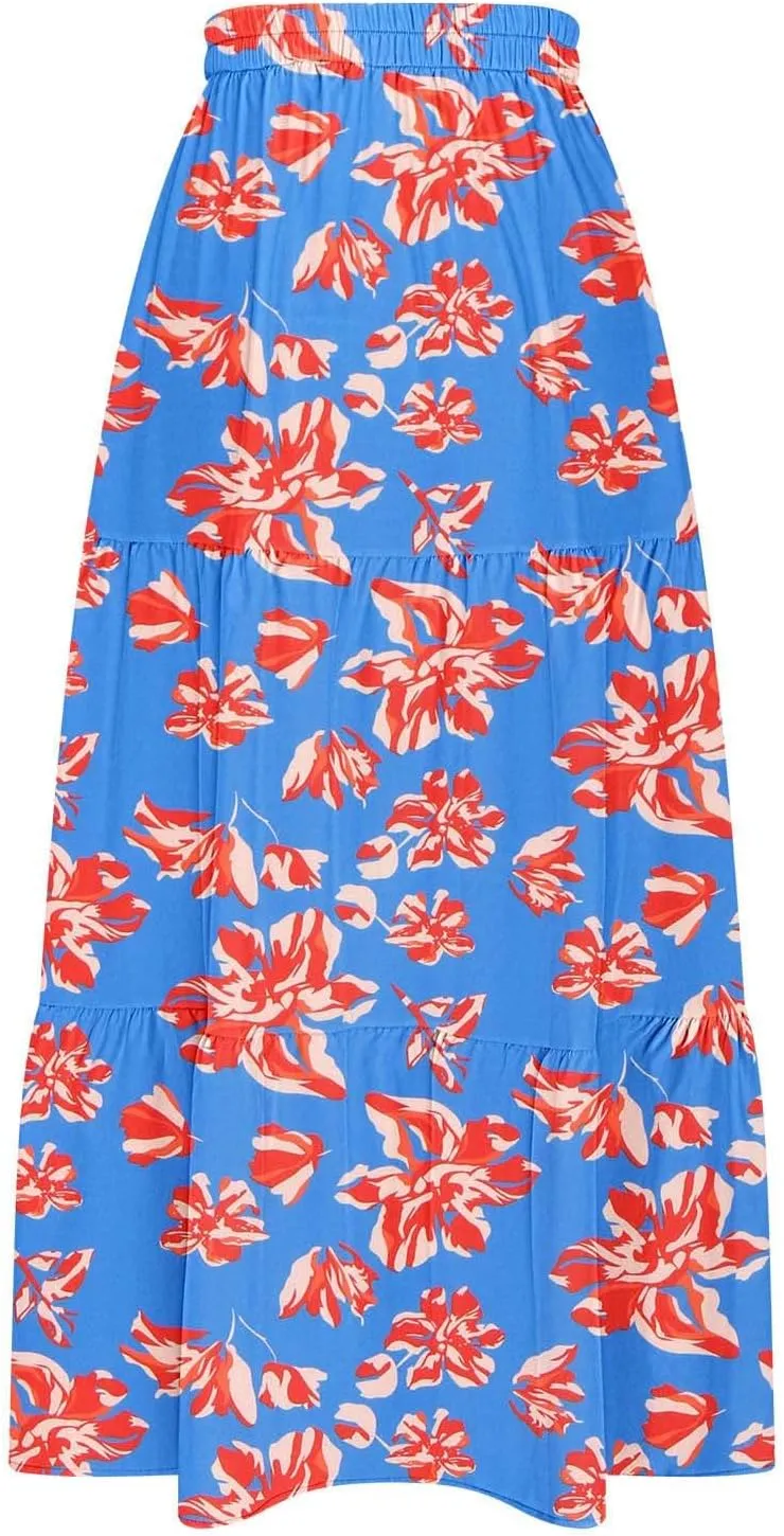 Women's Floral Long Skirts Split Summer Skirts Elastic Waist Flowy Maxi Skirt A Line Beach Skirts Boho Casual Skirts