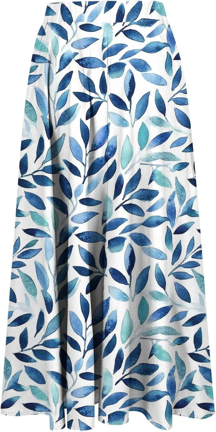 Women's Floral Summer Skirts A Line Flowy Midi Skirts Elastic Waist Beach Skirts Loose Boho Casual Skirts Cruise Wear