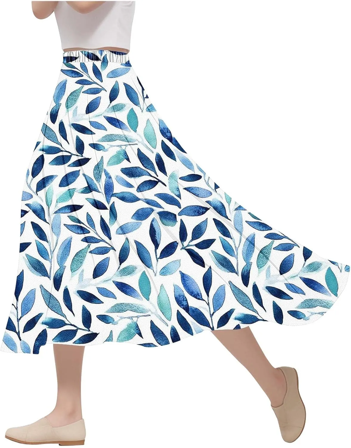 Women's Floral Summer Skirts A Line Flowy Midi Skirts Elastic Waist Beach Skirts Loose Boho Casual Skirts Cruise Wear