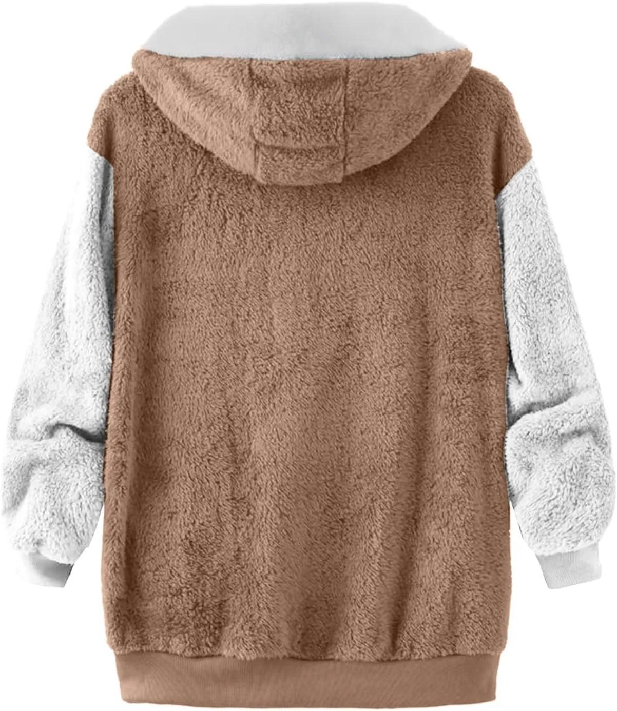 Womens Fuzzy Fleece Jacket Winter Warm Hooded Color Block Patchwork Coats Full Zip Sherpa Outerwear with Pockets