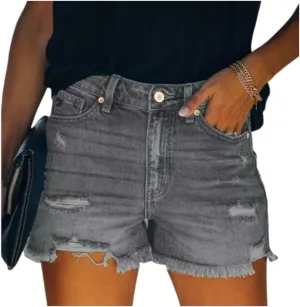 Womens High Waist Denim Jean Short Ripped Cut Off Stretchy Denim Hot Short Summer Jean Shorts