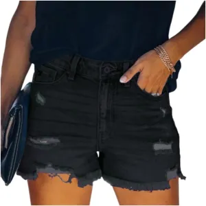 Womens High Waist Denim Jean Short Ripped Cut Off Stretchy Denim Hot Short Summer Jean Shorts