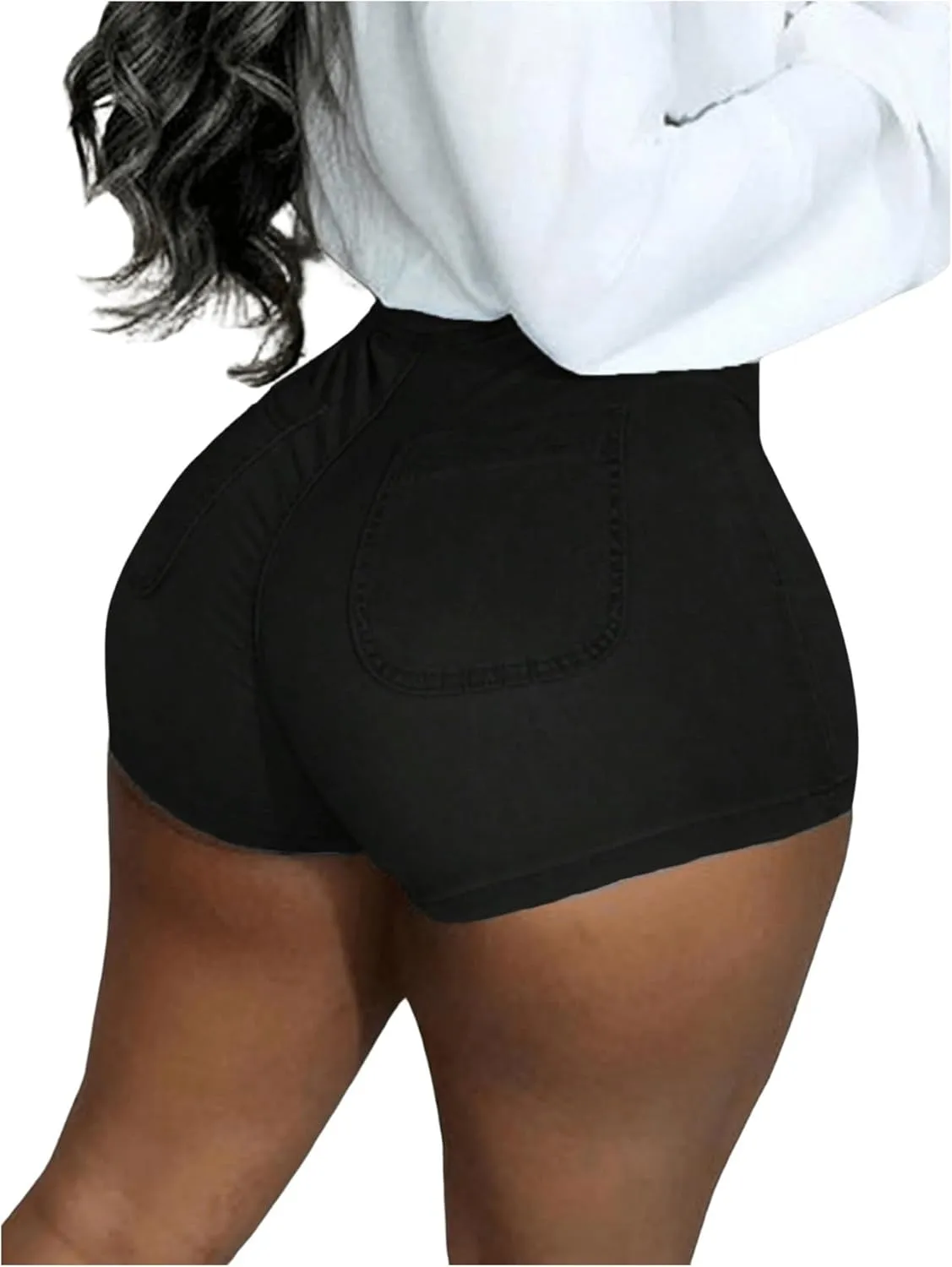 Women's High Waist Denim Shorts Straight Leg Roll Up Hem Button Jean Short Denim Stretchy Skinny Shorts
