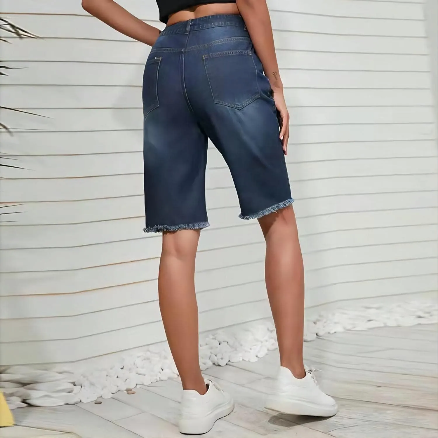 Women's High Waisted Ripped Denim Shorts Women Frayed Raw Hem Jean Shorts Black Sexy Denim Hot Pants