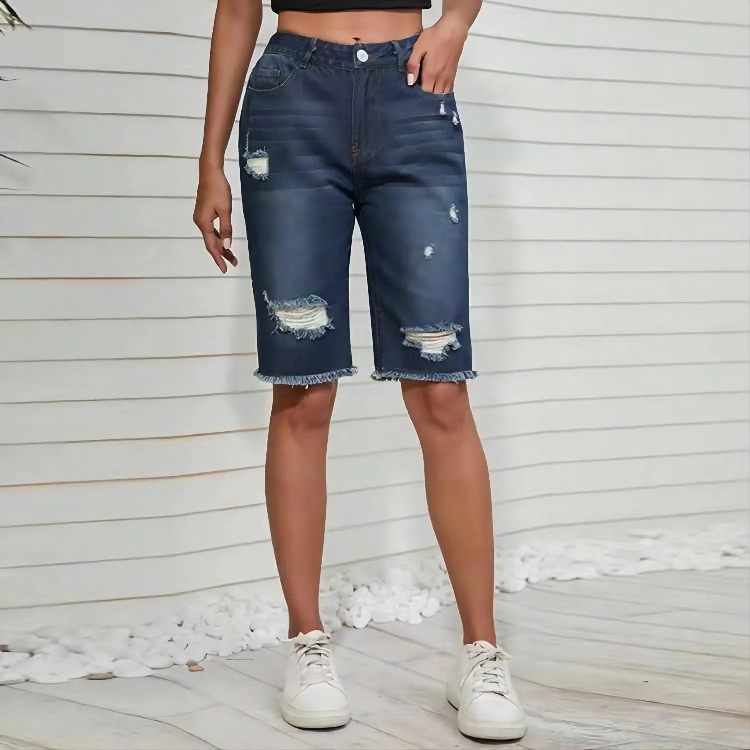 Women's High Waisted Ripped Denim Shorts Women Frayed Raw Hem Jean Shorts Black Sexy Denim Hot Pants