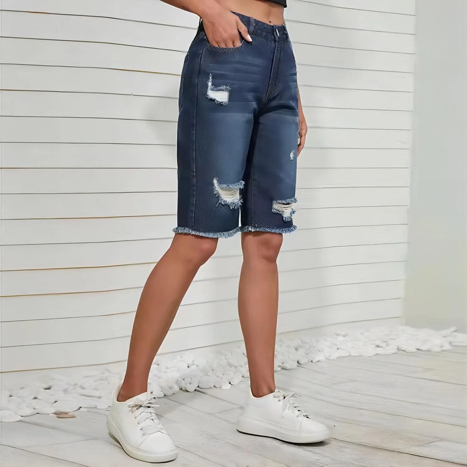 Women's High Waisted Ripped Denim Shorts Women Frayed Raw Hem Jean Shorts Black Sexy Denim Hot Pants