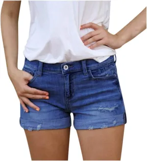 Women's High Waisted Stretchy Denim Shorts Cuffed Jean Shorts Jean Short for Women Stretchy Denim Casual Summer