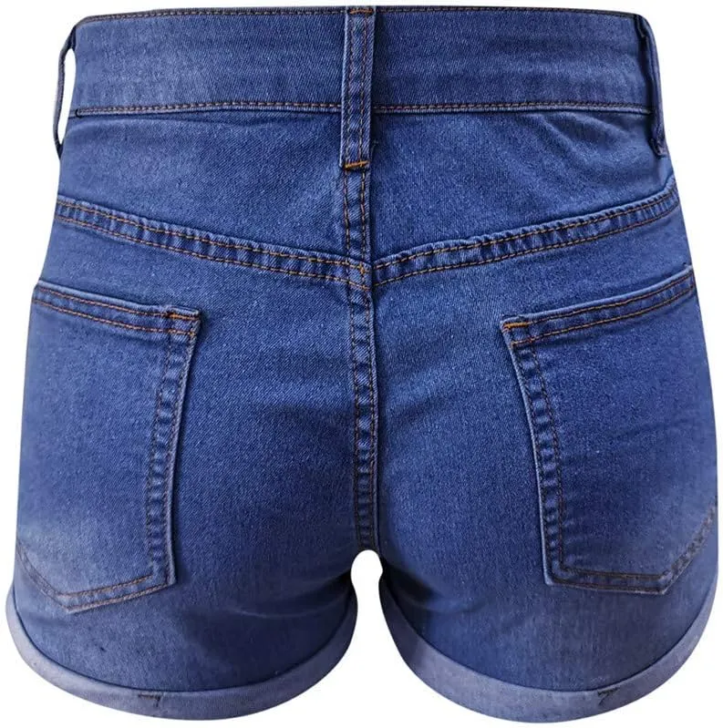 Women's High Waisted Stretchy Denim Shorts Cuffed Jean Shorts Jean Short for Women Stretchy Denim Casual Summer