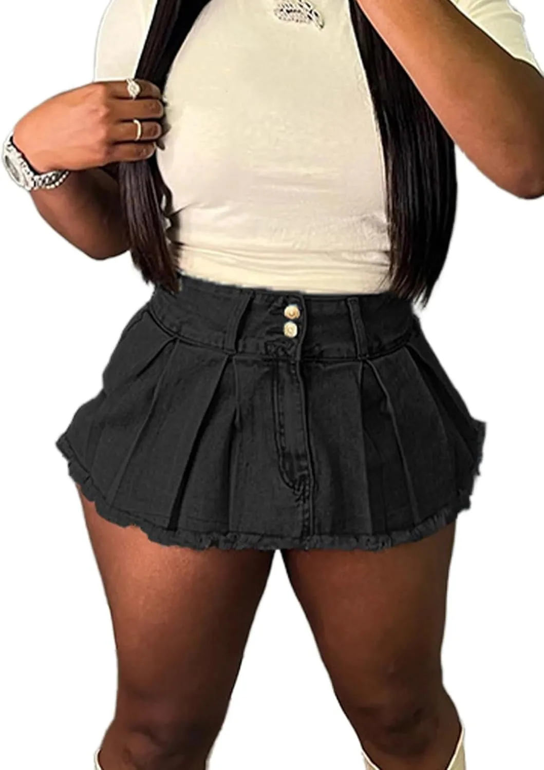 Womens Jean Cargo Skirt Skorts High Waist Stretchy Button Bodycon Y2K Pockets Denim Mini Skirt Shorts