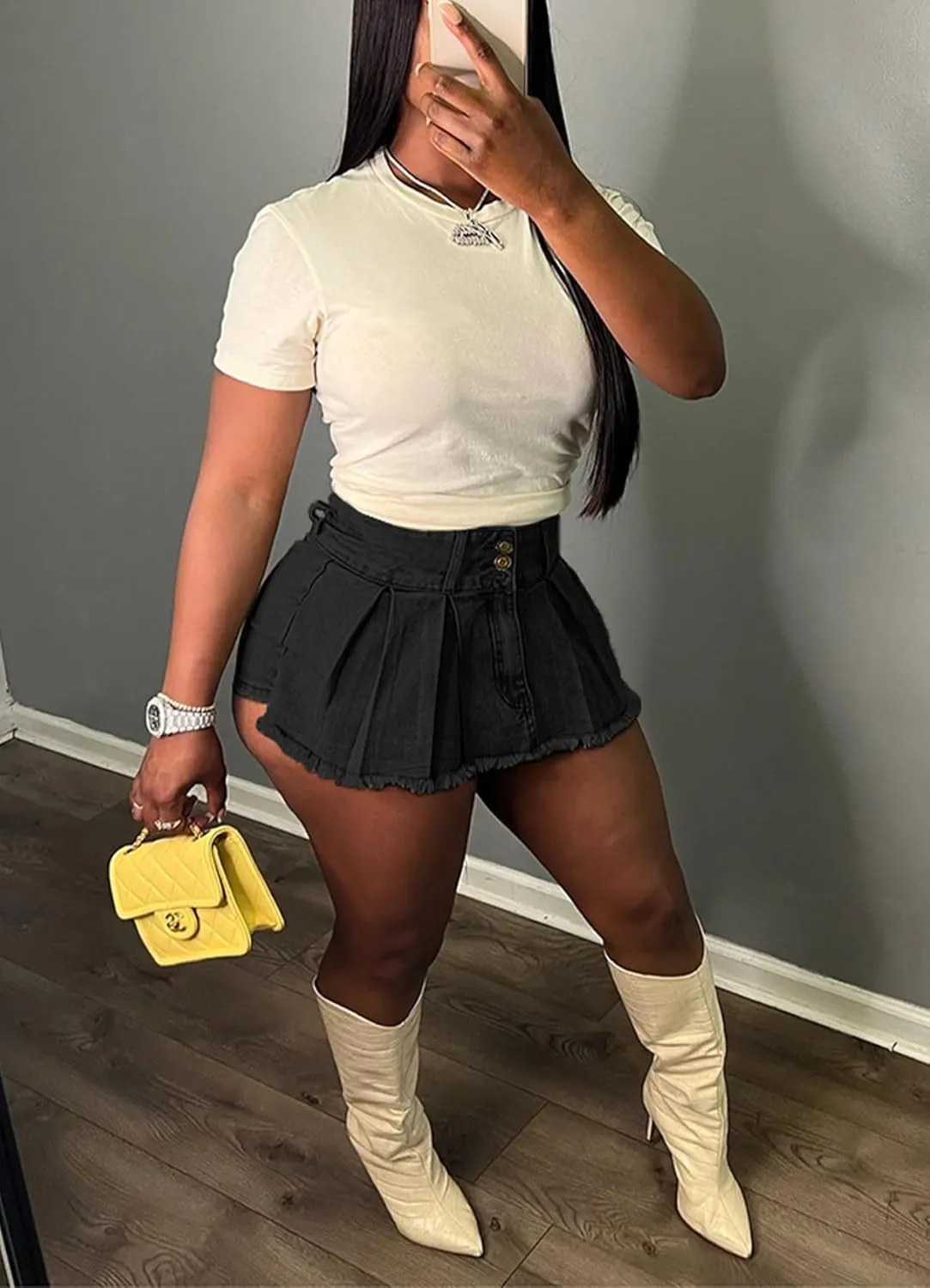 Womens Jean Cargo Skirt Skorts High Waist Stretchy Button Bodycon Y2K Pockets Denim Mini Skirt Shorts