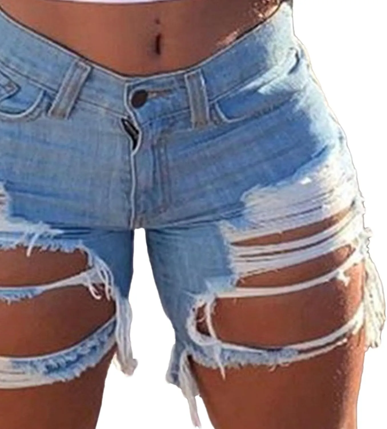 Womens Jean Shorts Ripped Raw Hem High Waisted Distressed Denim Shorts Stretchy Sexy Butt-Lifting Denim Jeans