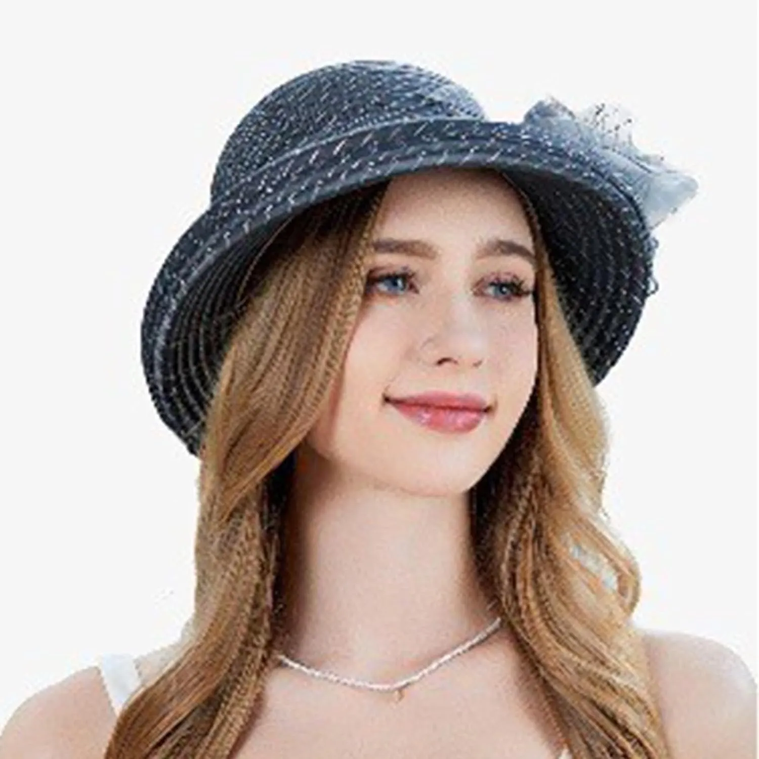Womens Knit Wide Brim Sun Hat Cloche Bucket Hat Fishing Hat Beach Solid Color Foldable 2024 Summer Fashion Bow Caps