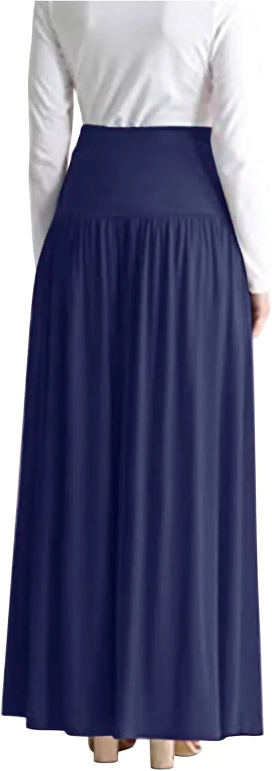 Womens Maxi Flowy Skirts High Waisted Boho Skirts with Pockets A Line Long Skirts Plus Size Casual Skirts Cruise Wear