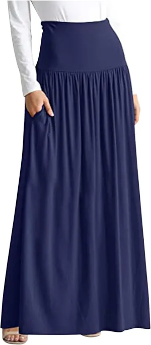 Womens Maxi Flowy Skirts High Waisted Boho Skirts with Pockets A Line Long Skirts Plus Size Casual Skirts Cruise Wear