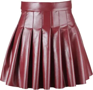 Womens Mini Skirts Faux Leather Solid Pleated Women's High Waist Short Elegant Skirt Casual Flowy PU Skirt