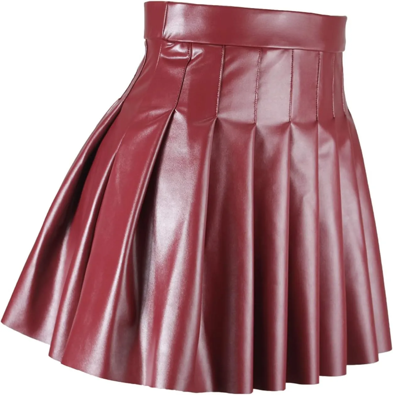 Womens Mini Skirts Faux Leather Solid Pleated Women's High Waist Short Elegant Skirt Casual Flowy PU Skirt