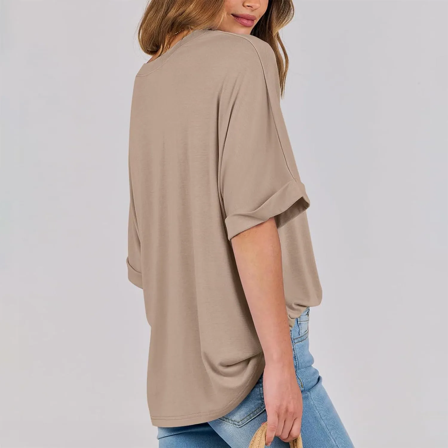 Women's Oversized T Shirts Short Sleeve Crewneck Solid Color Summer Tops Casual Loose Basic Tee Shirts Trendy Clothes