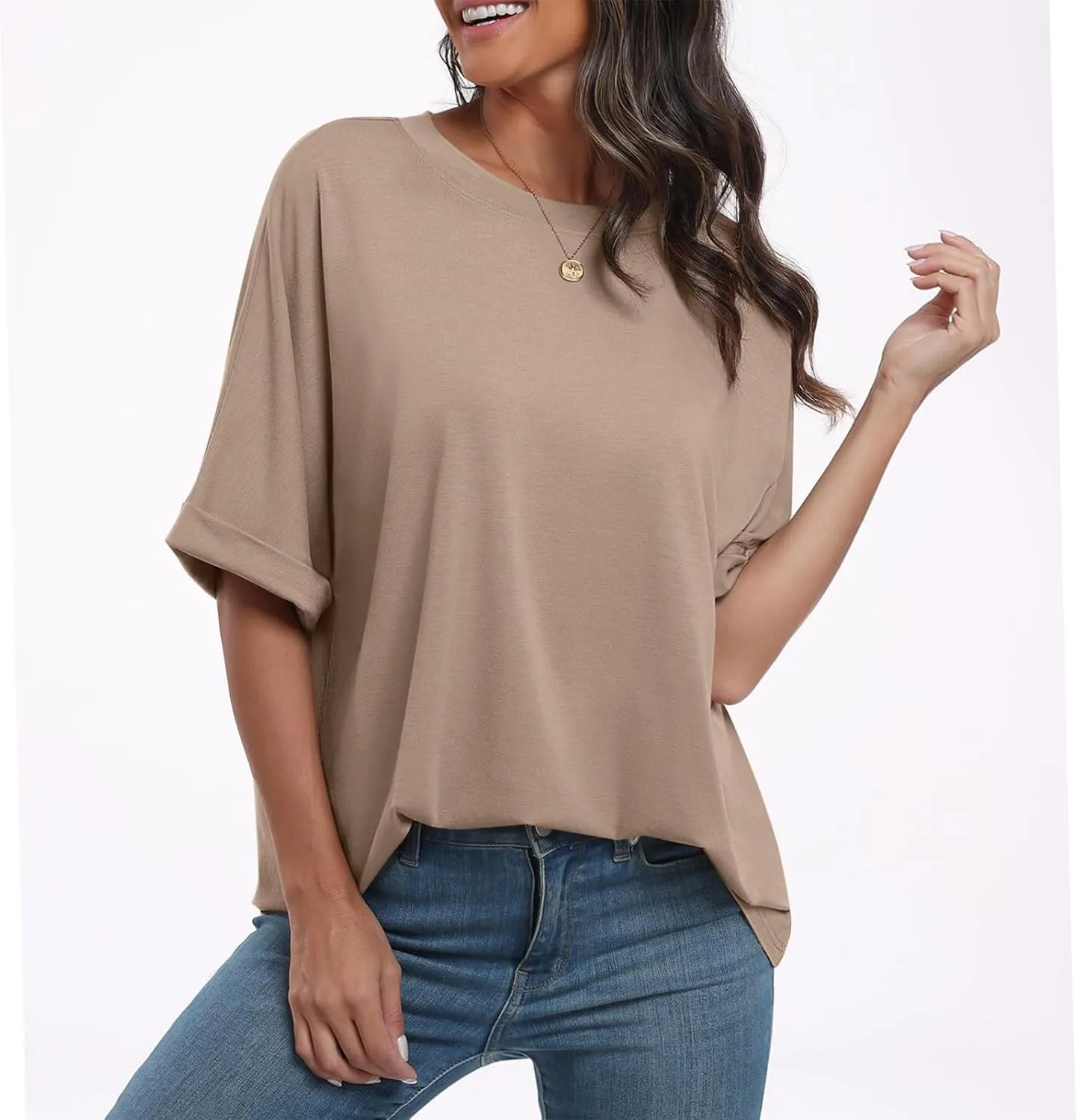 Women's Oversized T Shirts Short Sleeve Crewneck Solid Color Summer Tops Casual Loose Basic Tee Shirts Trendy Clothes