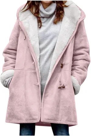 Womens Plus Size Fleece Winter Coats 2024 Sherpa Lined Fuzzy Plush Hooded Cardigans Jackets Distressed Faux Suede Parkas