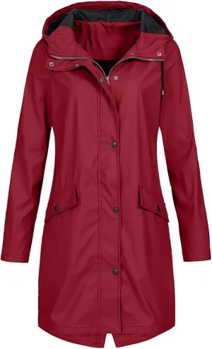 Womens Rain Jacket Solid Hooded Jacket Windproof Outdoor Coat Plus Women's Coat Water resistant Softshell Raincoat