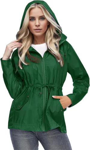 Womens Rain Jacket with Hood Waterproof Windbreaker Raincoat with Removable Lightweight Outdoor Hiking Tunic Coats