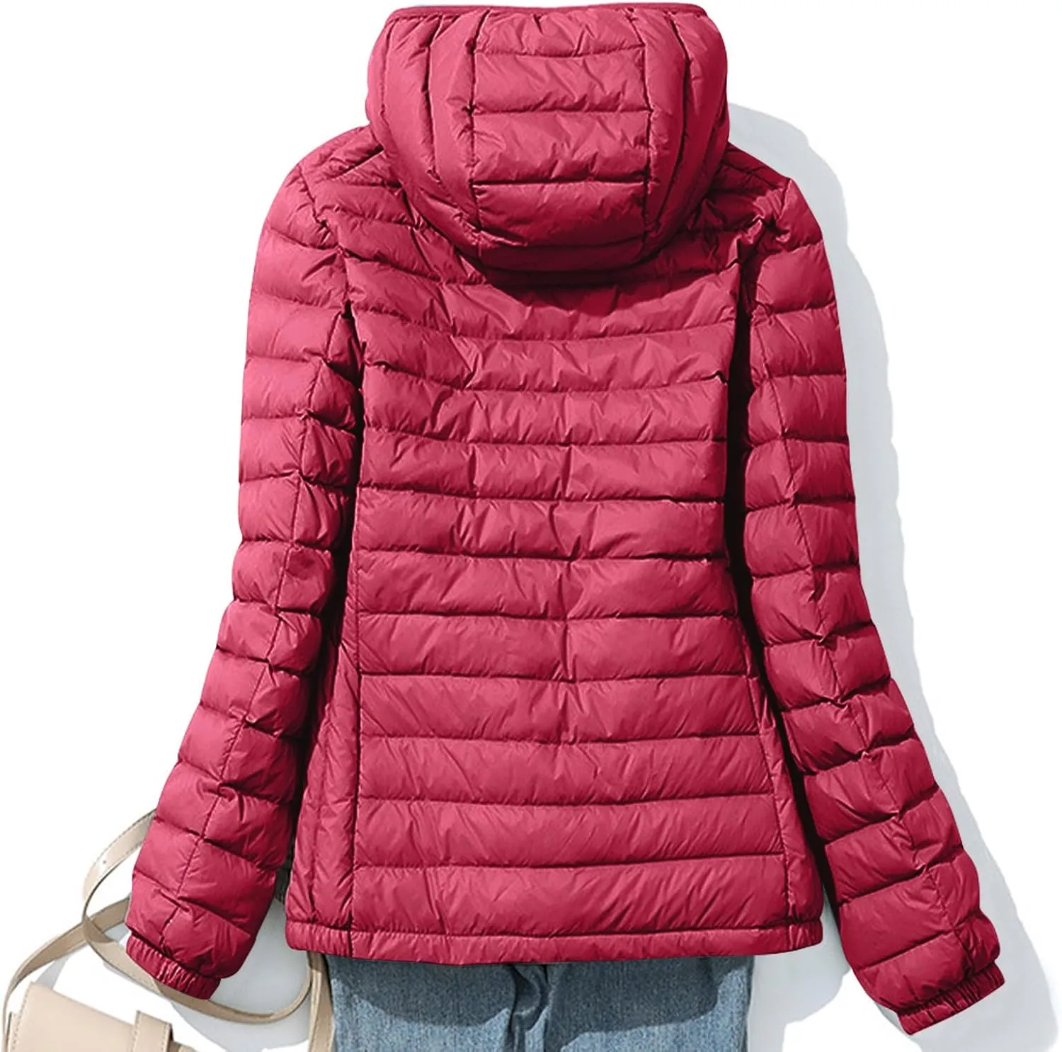 Women's Removable Hooded Down Jackets Plus Size Lightweight Packable Puffer Jackets Trendy Hooded Coat Outwear