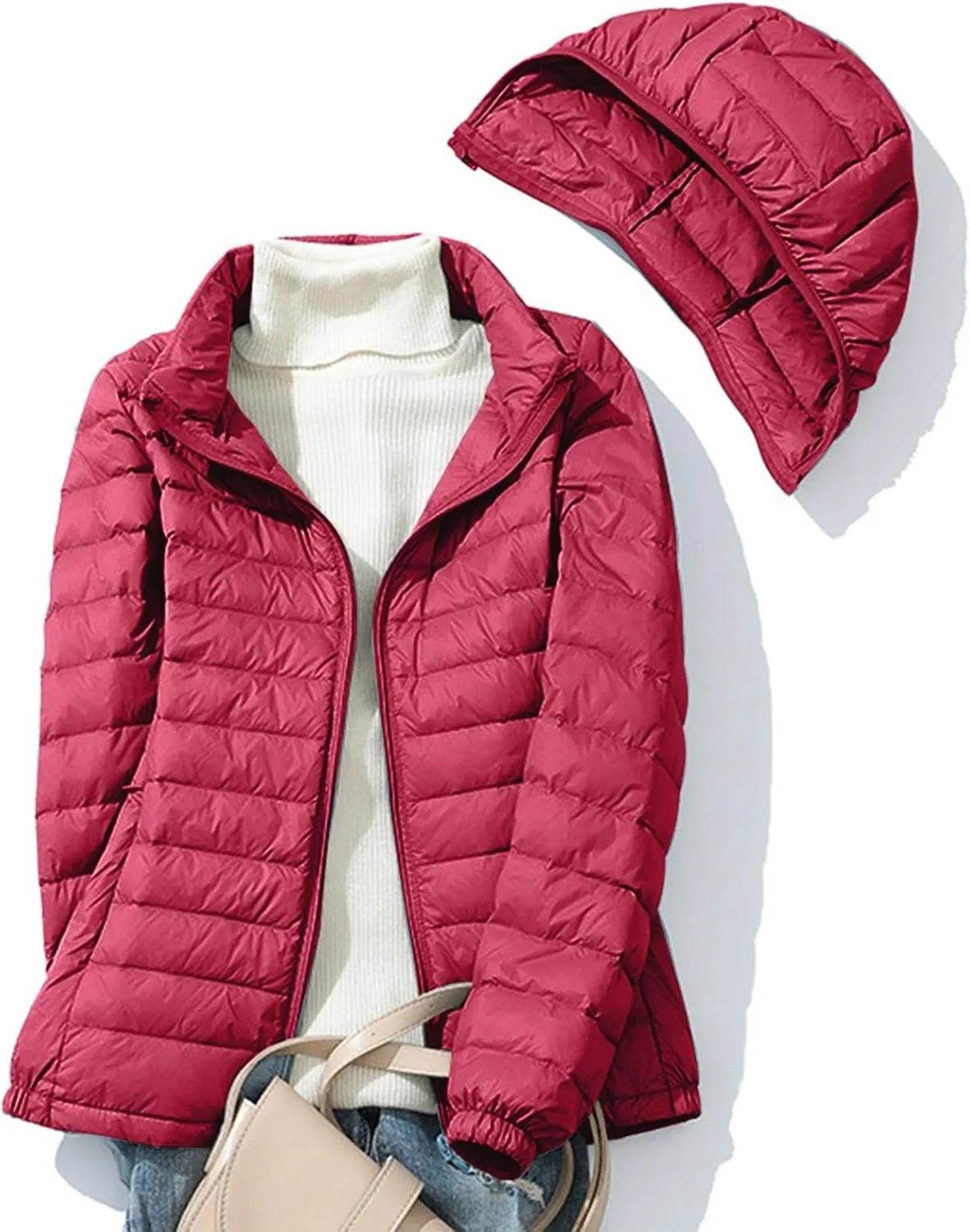 Women's Removable Hooded Down Jackets Plus Size Lightweight Packable Puffer Jackets Trendy Hooded Coat Outwear