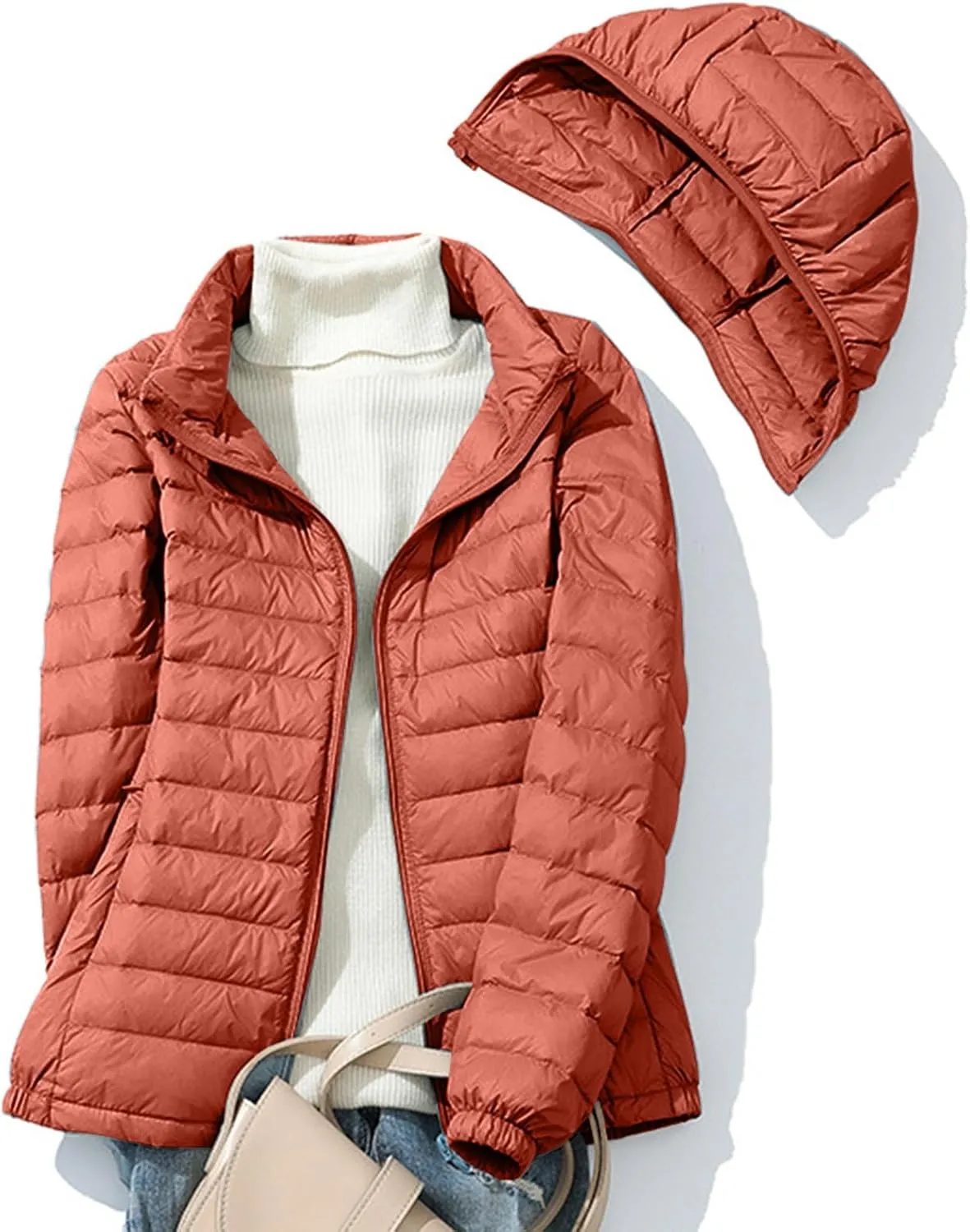 Women's Removable Hooded Down Jackets Plus Size Lightweight Packable Puffer Jackets Trendy Hooded Coat Outwear