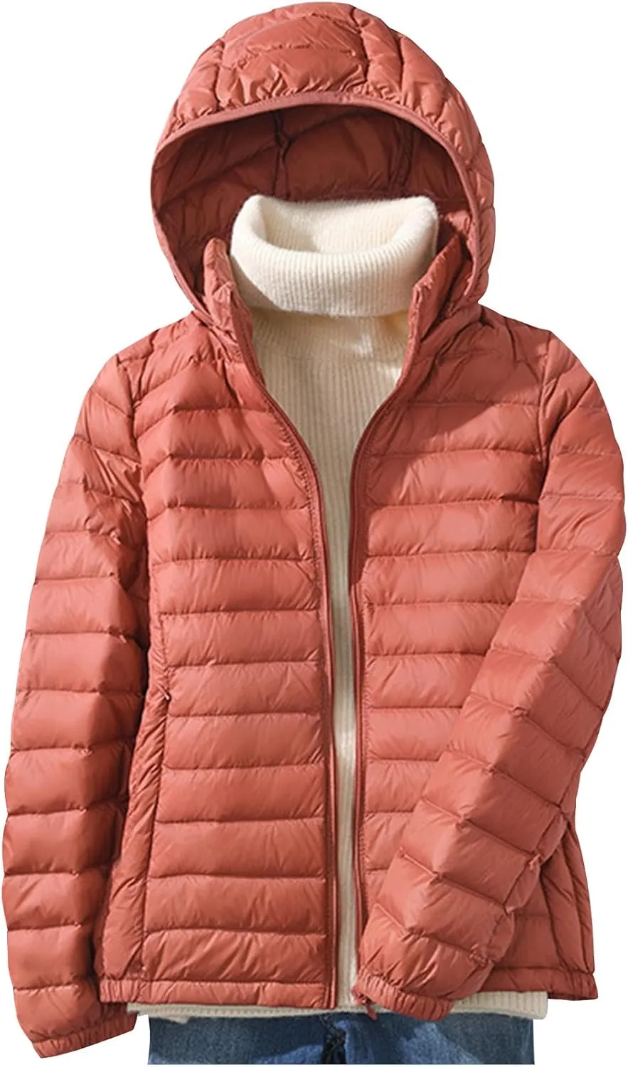 Women's Removable Hooded Down Jackets Plus Size Lightweight Packable Puffer Jackets Trendy Hooded Coat Outwear