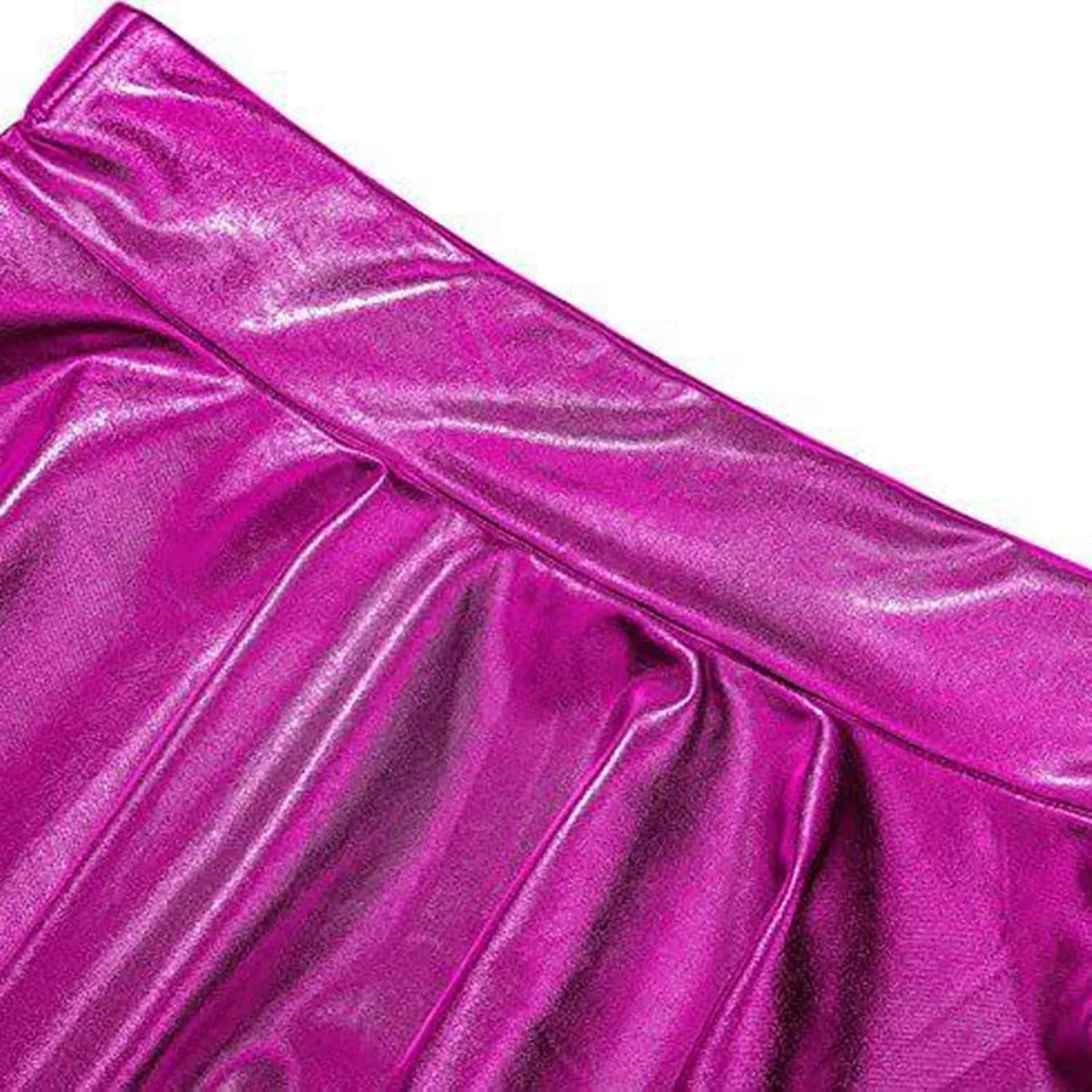 Womens Shiny Flared Pleated Short Mini Skater Skirt High Waisted A-Line Dance Skirt for Nightclub Costumes Clubwear