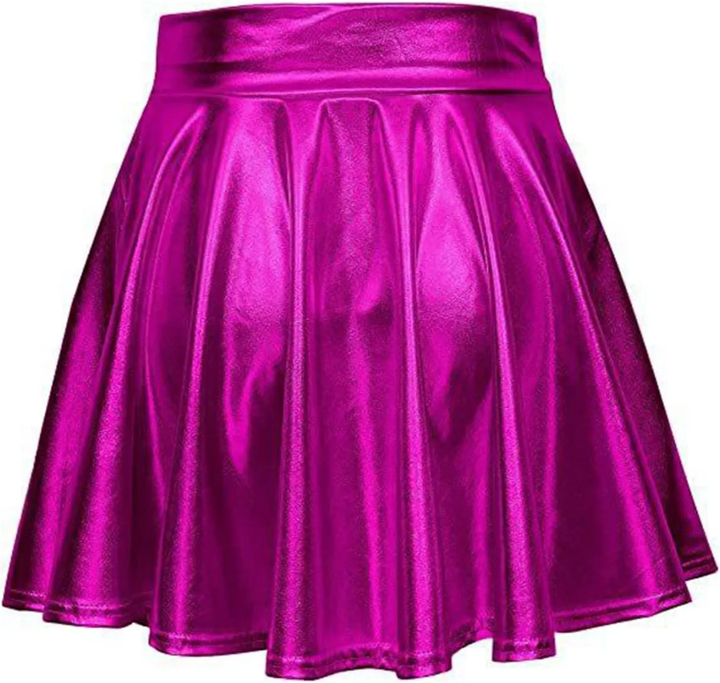 Womens Shiny Flared Pleated Short Mini Skater Skirt High Waisted A-Line Dance Skirt for Nightclub Costumes Clubwear