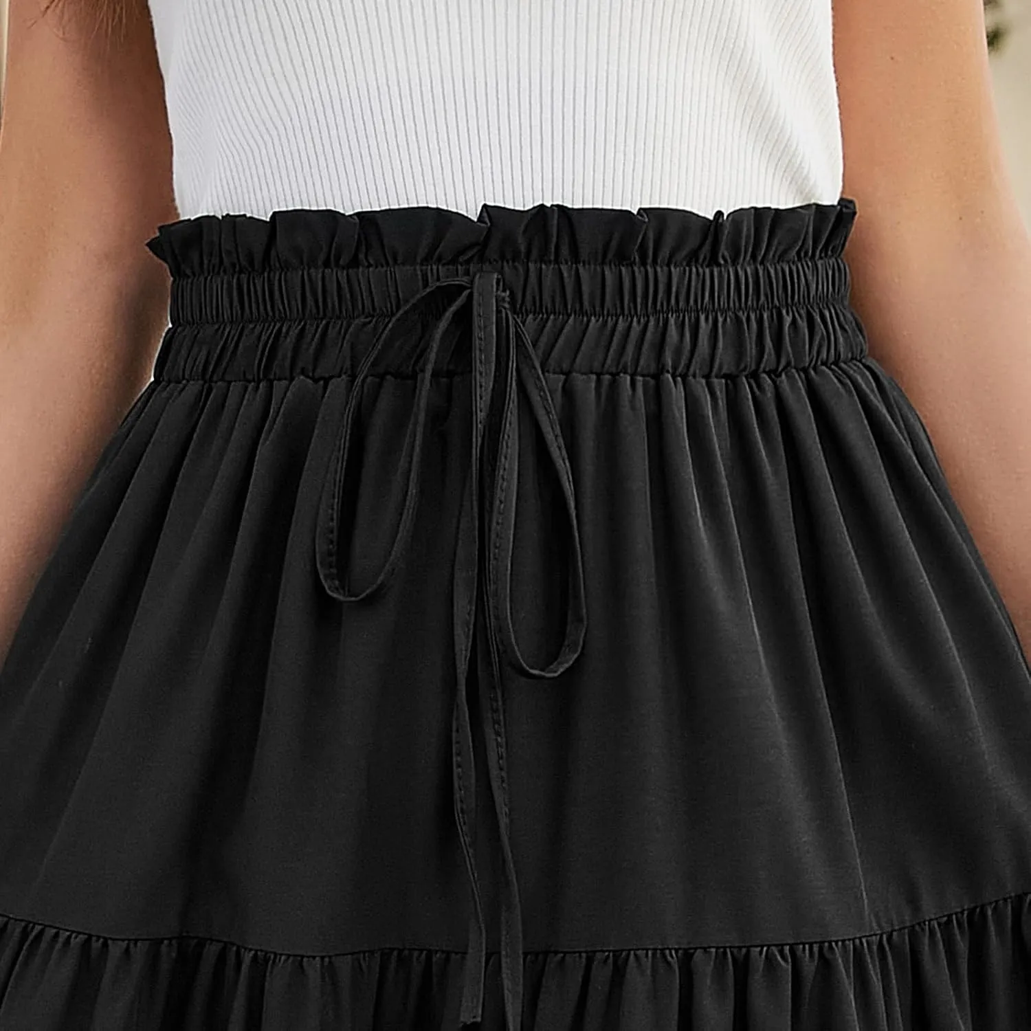 Women's Summer Bohemian Print A-Line Maxi Skirt Elastic Waist High Waist Beach Outfits Casual Tiered Long Skirt