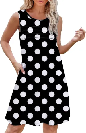 Womens Summer Dress Womens with Pockets Summer Casual Tank Dress Sleeveless Midi Beach Dress Cotton Knit Dresses
