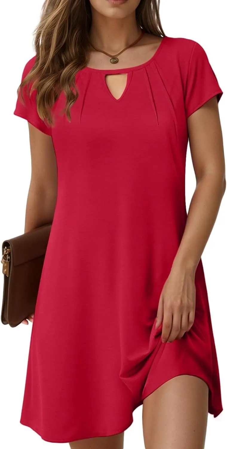 Womens Summer Dresses with Sleeves Casual Shirt Dress Solid Color Button Down Shift Summer Dresses