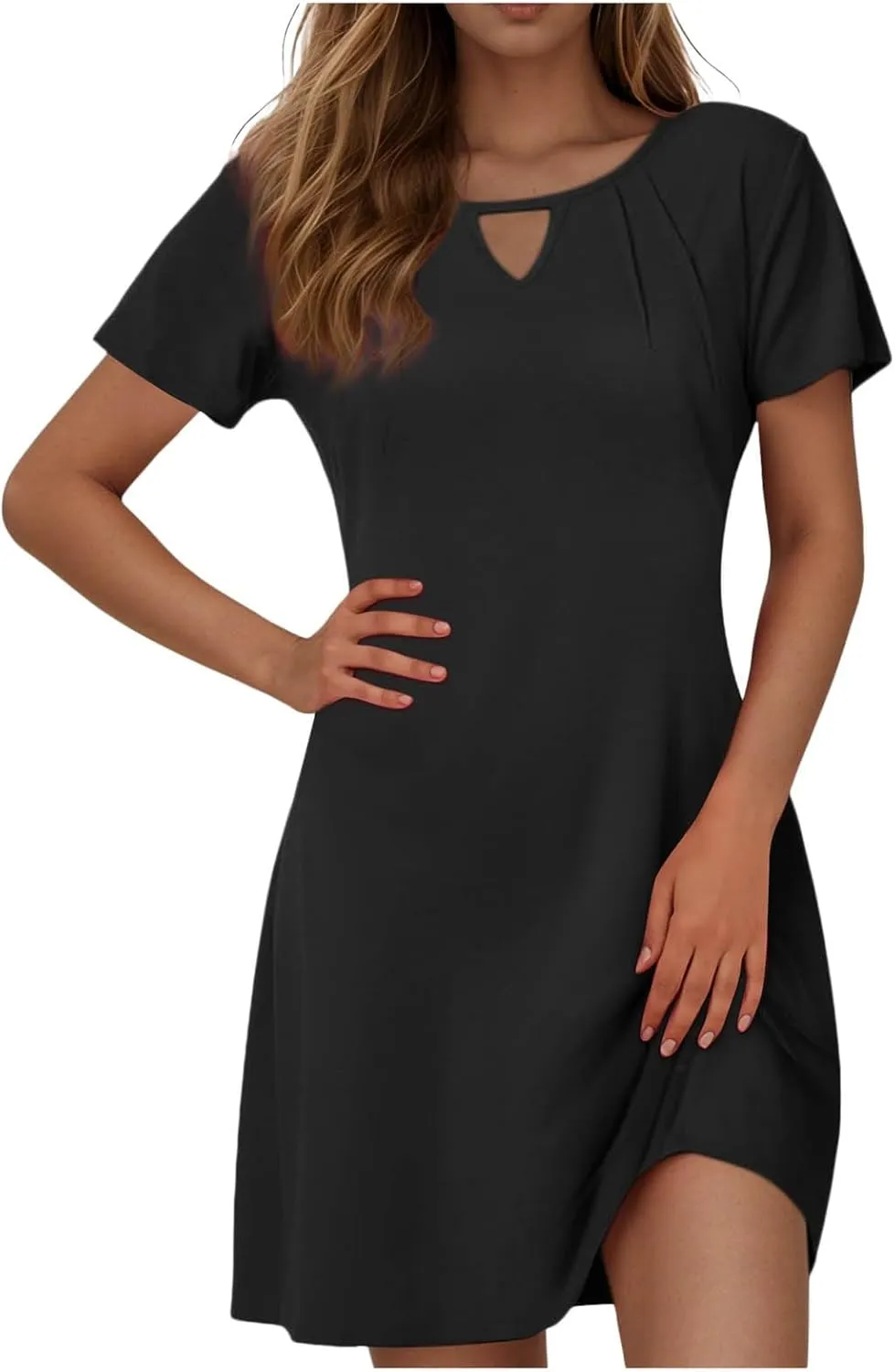 Womens Summer Dresses with Sleeves Casual Shirt Dress Solid Color Button Down Shift Summer Dresses