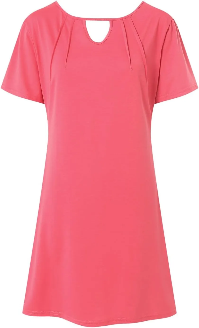 Womens Summer Dresses with Sleeves Casual Shirt Dress Solid Color Button Down Shift Summer Dresses
