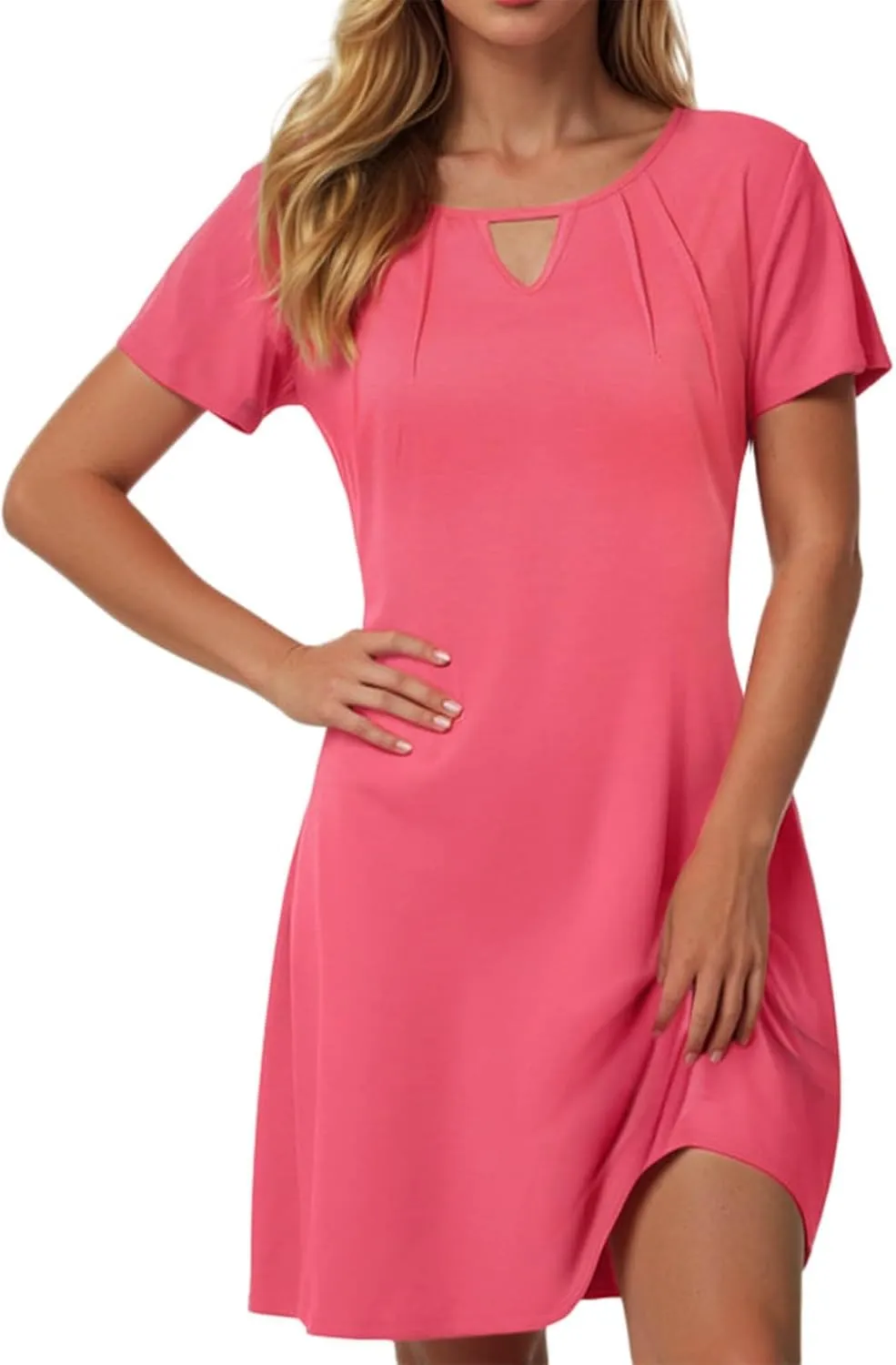 Womens Summer Dresses with Sleeves Casual Shirt Dress Solid Color Button Down Shift Summer Dresses