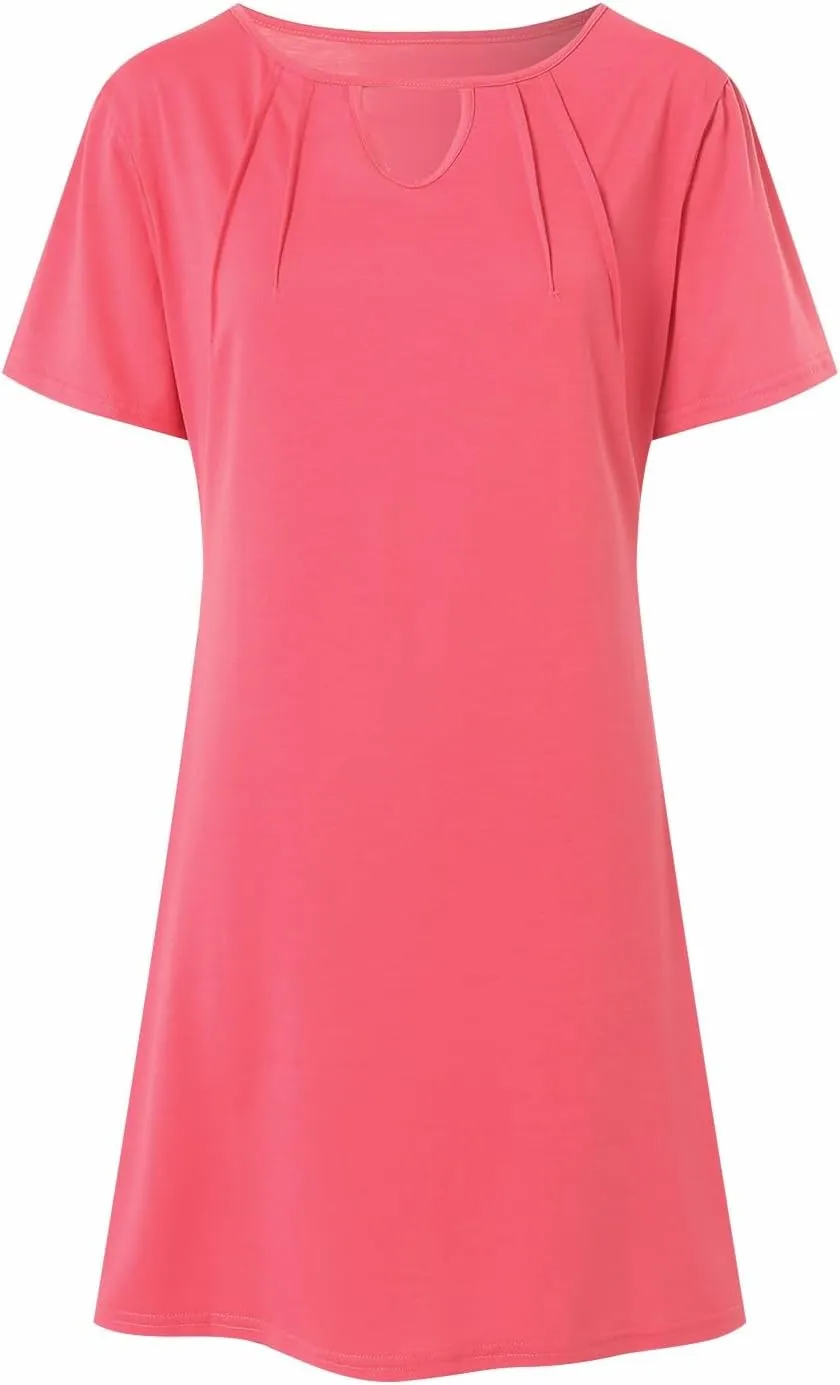 Womens Summer Dresses with Sleeves Casual Shirt Dress Solid Color Button Down Shift Summer Dresses