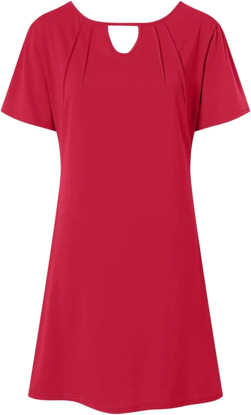 Womens Summer Dresses with Sleeves Casual Shirt Dress Solid Color Button Down Shift Summer Dresses