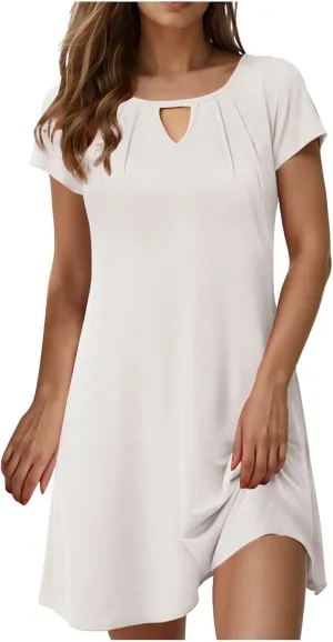 Womens Summer Dresses with Sleeves Casual Shirt Dress Solid Color Button Down Shift Summer Dresses