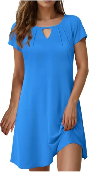 Womens Summer Dresses with Sleeves Casual Shirt Dress Solid Color Button Down Shift Summer Dresses