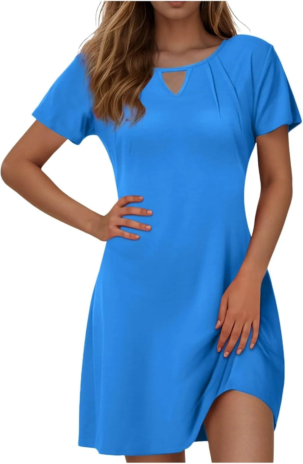 Womens Summer Dresses with Sleeves Casual Shirt Dress Solid Color Button Down Shift Summer Dresses