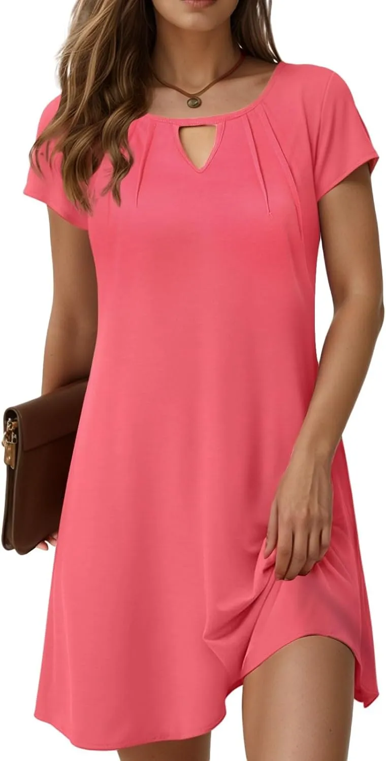 Womens Summer Dresses with Sleeves Casual Shirt Dress Solid Color Button Down Shift Summer Dresses
